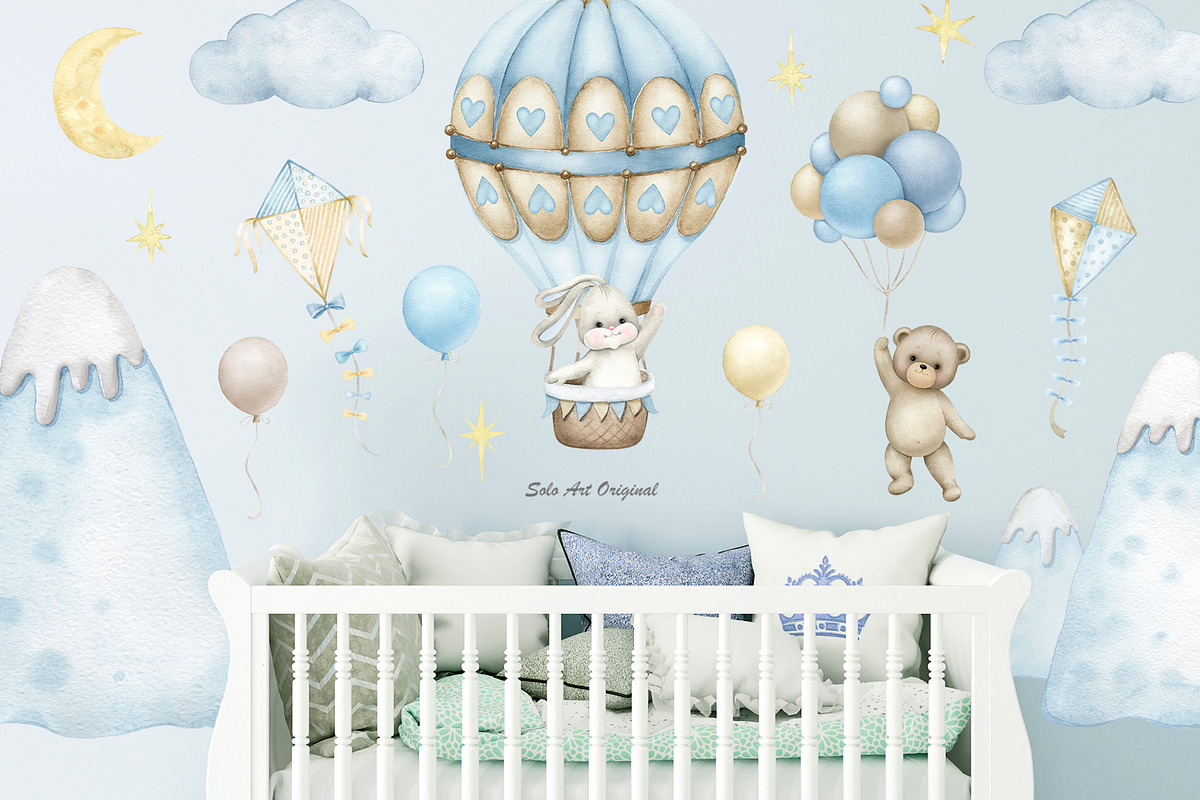 Teddy bear, hot air balloons clipart, an Animal Illustration by Solo Art Original (Photo 7 of 8)