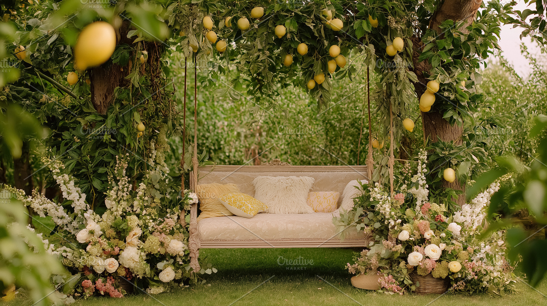 Summer garden by the lemon tree, countryside nature, a Food & Drink Photo by Studio ANNA