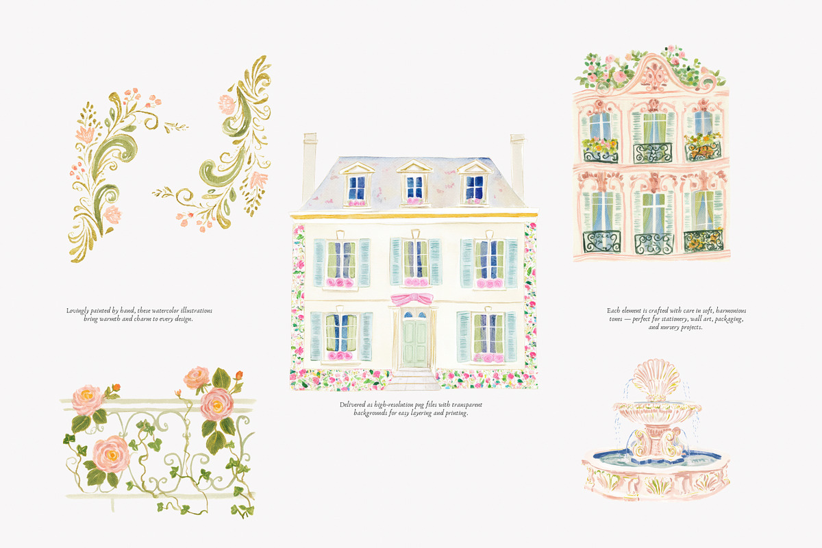 watercolor rococo coquette clipart, a Decorative Illustration by Patishop Art (Photo 5 of 9)
