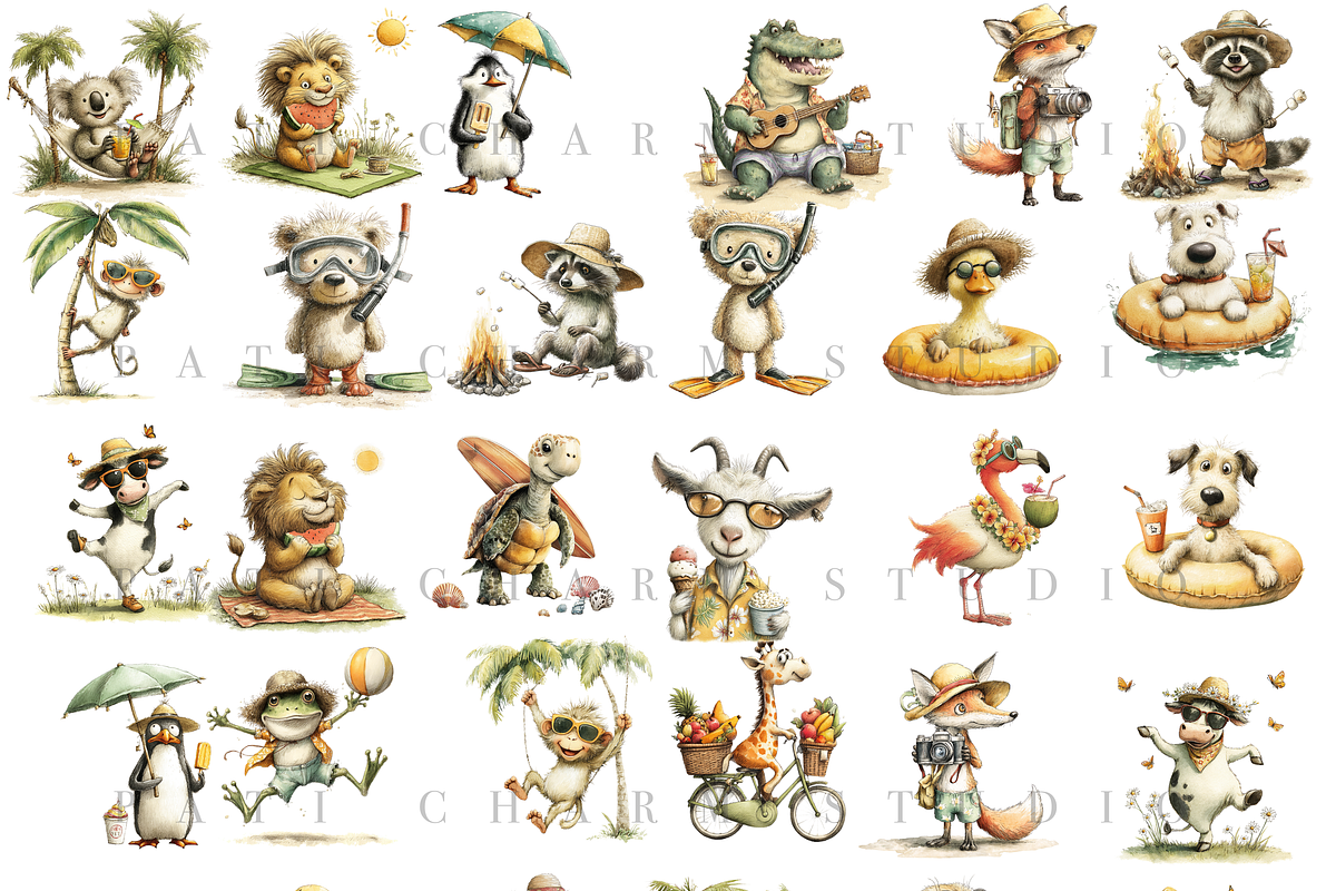 30 Summer Vacation Animal Clipart, an Animal Illustration by Pati Charm Studio (Photo 2 of 8)
