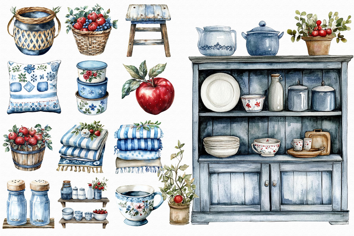 Watercolor vintage kitchen clipart, an Illustration by Libby Wishes (Photo 2 of 4)