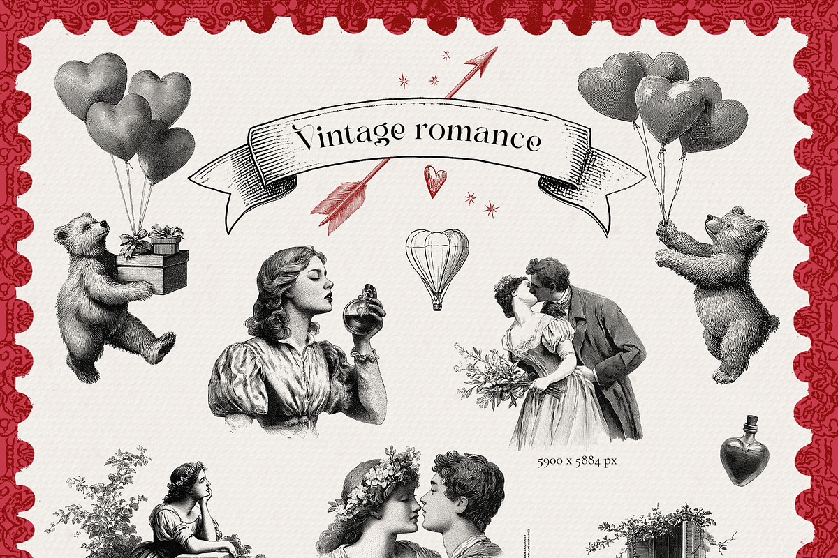 Vintage romance- Valentine's day, a Seasonal Illustration by Pamyatka Shop (Photo 5 of 18)