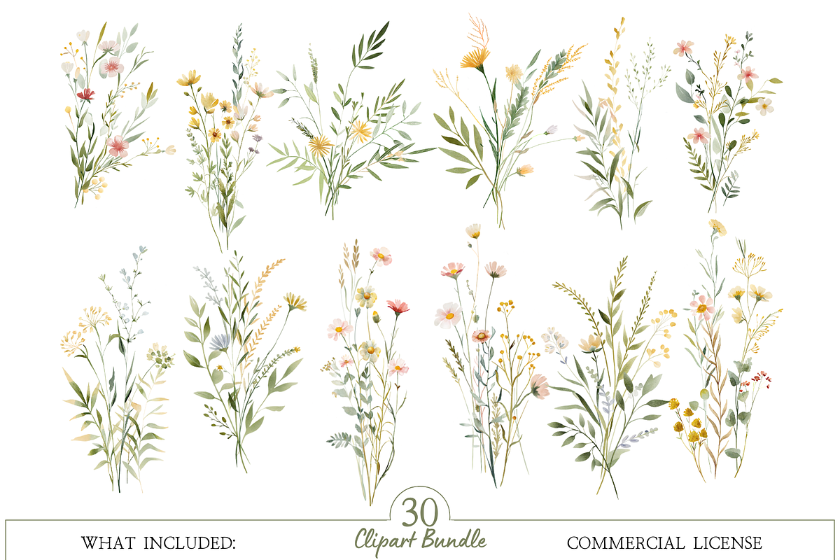Watercolor Wildflower Clipart Bundle, an Illustration by MockupWizard (Photo 3 of 5)
