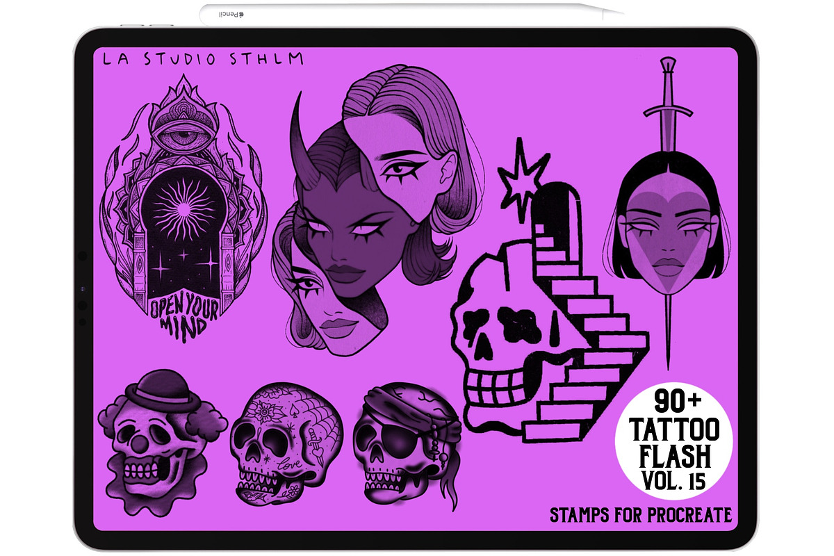 Tattoo Flash Vol. 15 - Stamp Set, a Brush Add-On by LA Studio Sthlm (Photo 3 of 6)