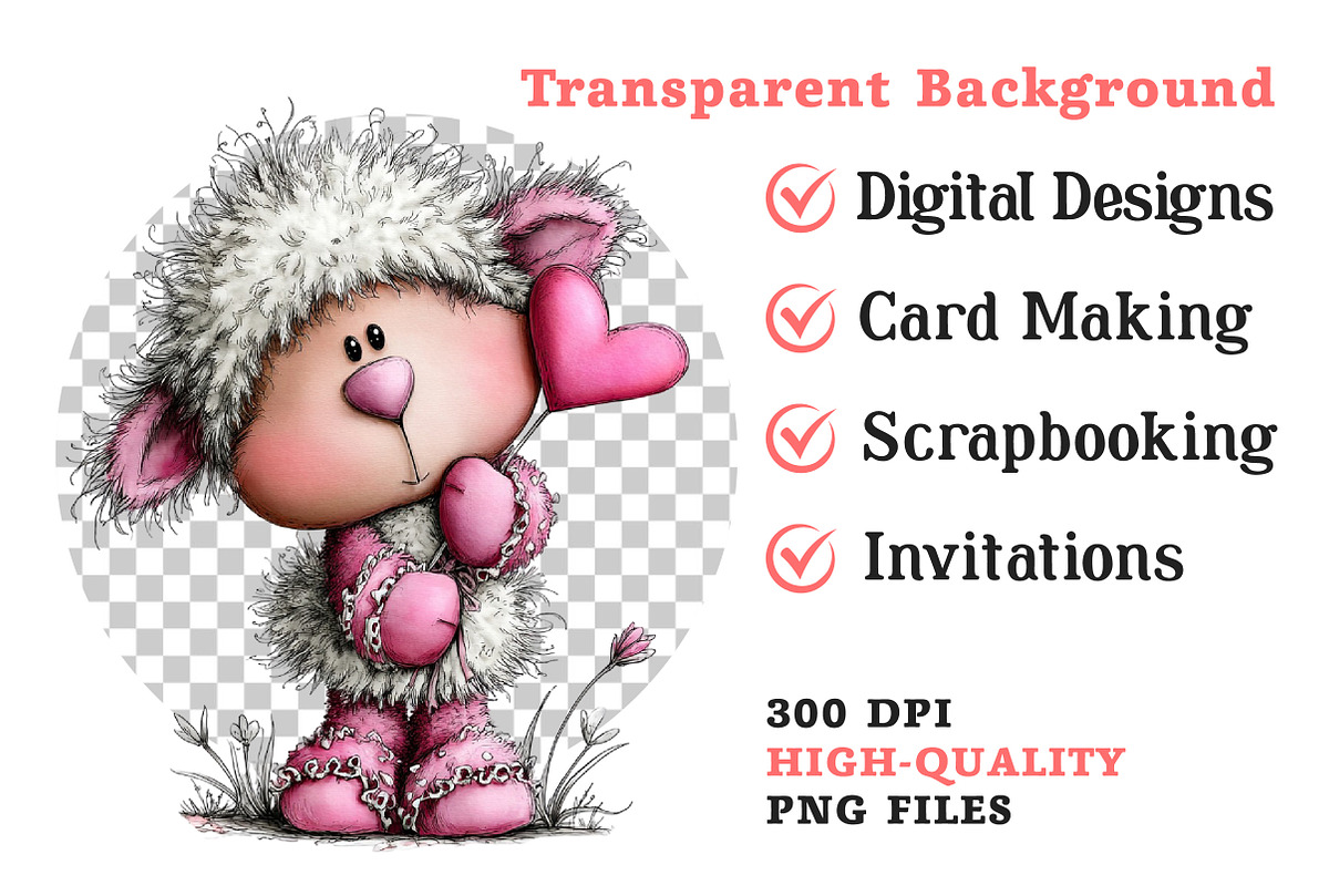 Valentine's Whimsical Lambs Clipart, an Illustration by Dream Creation (Photo 7 of 7)
