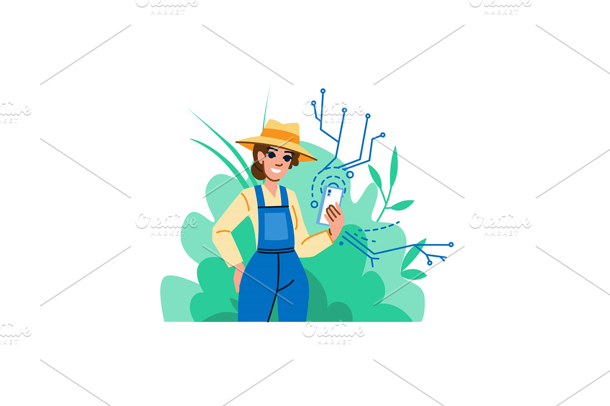 Farmer using mobile phone and smart, a Technology Illustration by pikepicture