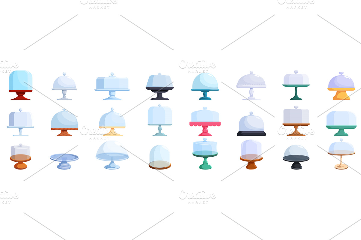 Cake glass stand icons set. Cake, a Food Illustration by Ylivdesign