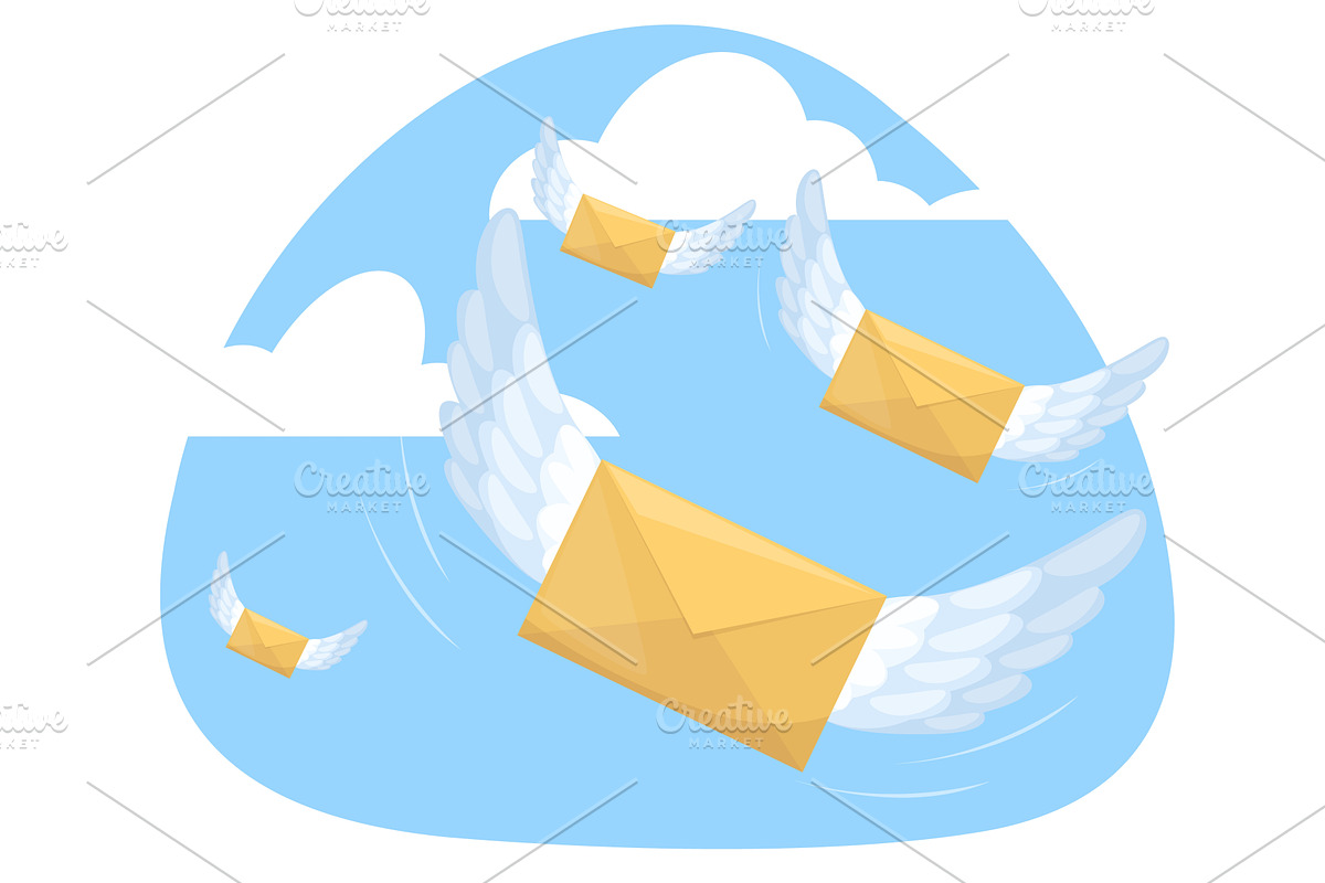 Envelopes with wings fly in sky, an Object Illustration by Vectorbuum