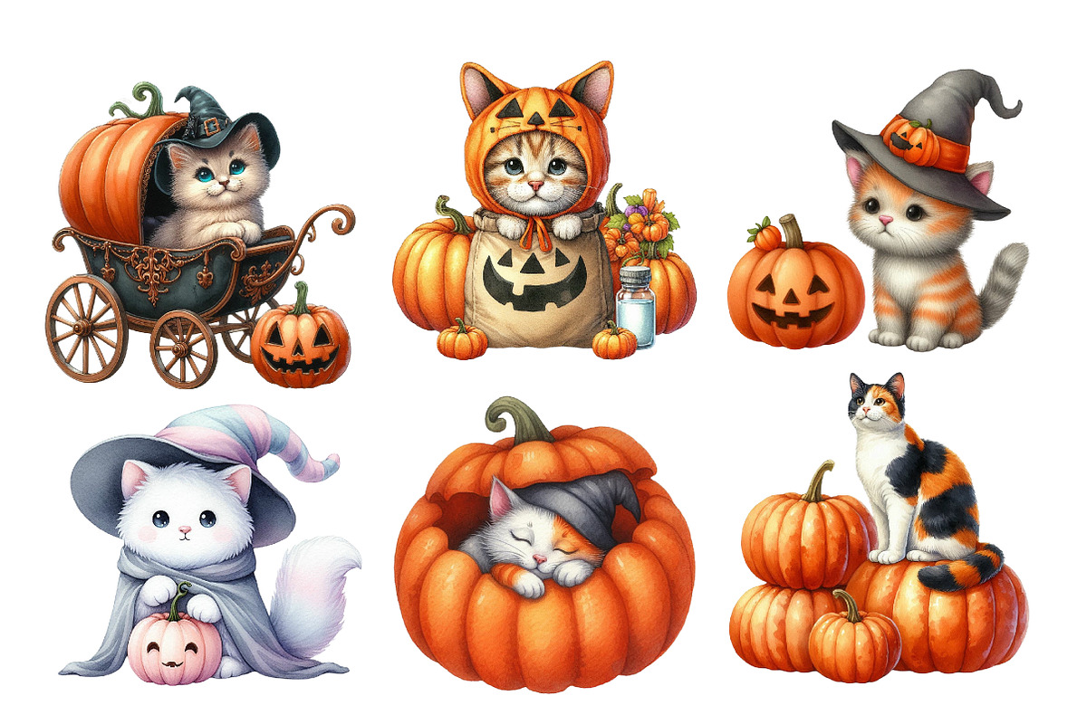 Cute Halloween Cats Punpkin Clipart, an Illustration by Daily.Designs (Photo 2 of 5)