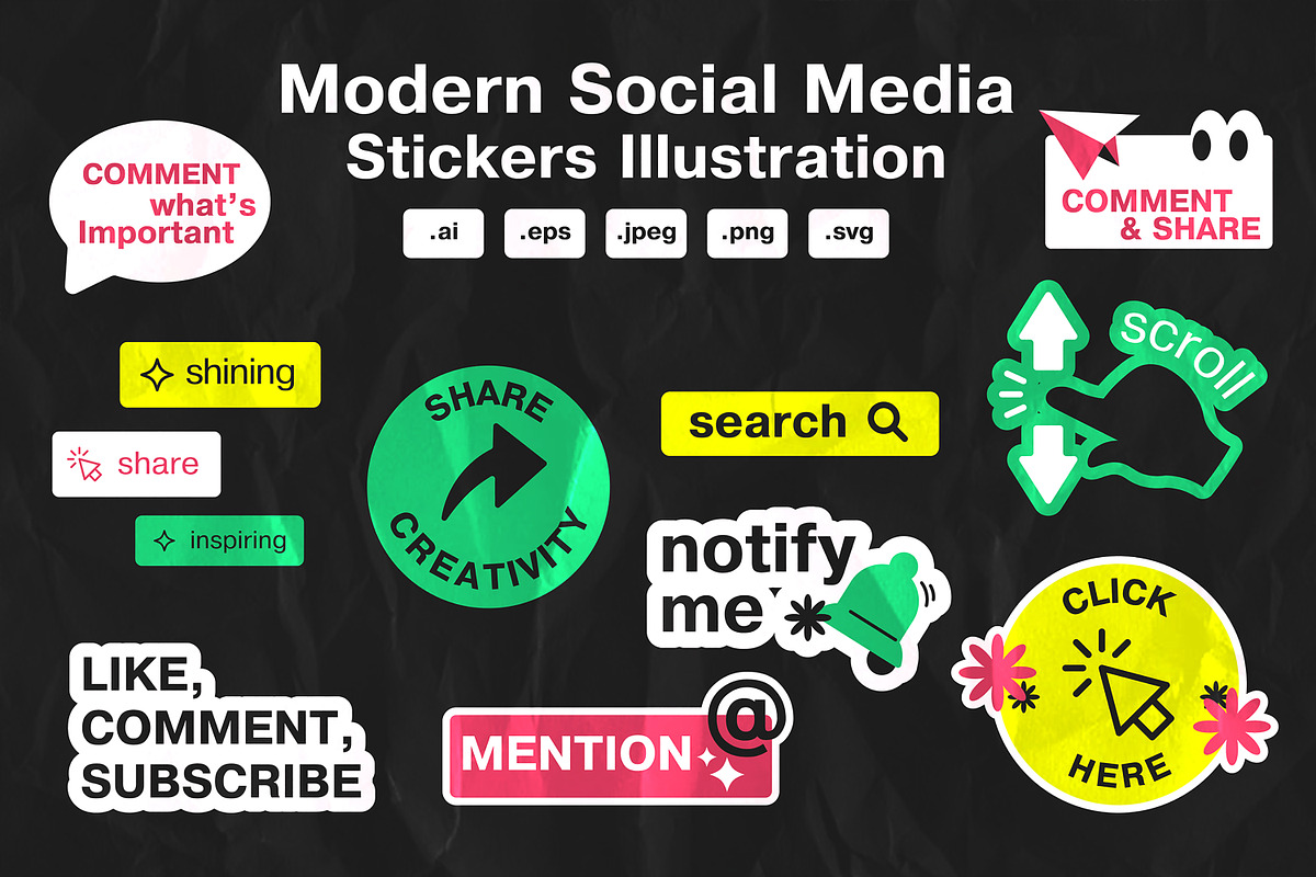 Modern Social Media Stickers, an Object Graphic by Pitchlook.Studio (Photo 1 of 3)