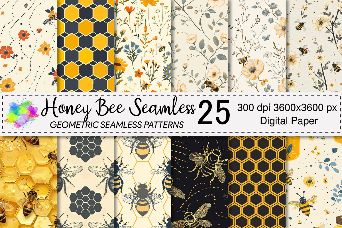 Honey Bee Seamless Digital Paper, a Pattern Graphic by Canvas Craft