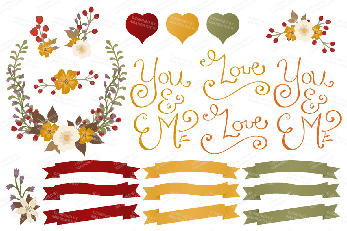 Autumn Floral Heart & Banner Vectors, an Illustration by Amanda Ilkov (Photo 4 of 4)