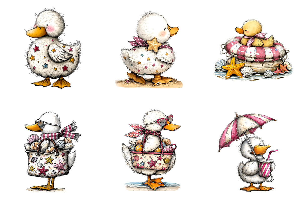 Whimsical beach duck clipart, an Illustration by SinaCreation (Photo 2 of 8)
