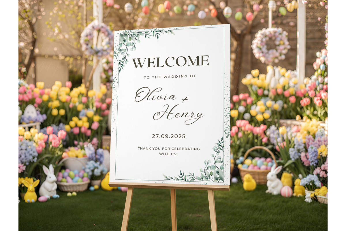 Easter Welcome Sign Easel Mockup, a Product Mockup by TatiMockup