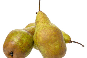Ripe green pears on isolated background, stack, a Food & Drink Photo by ndanko