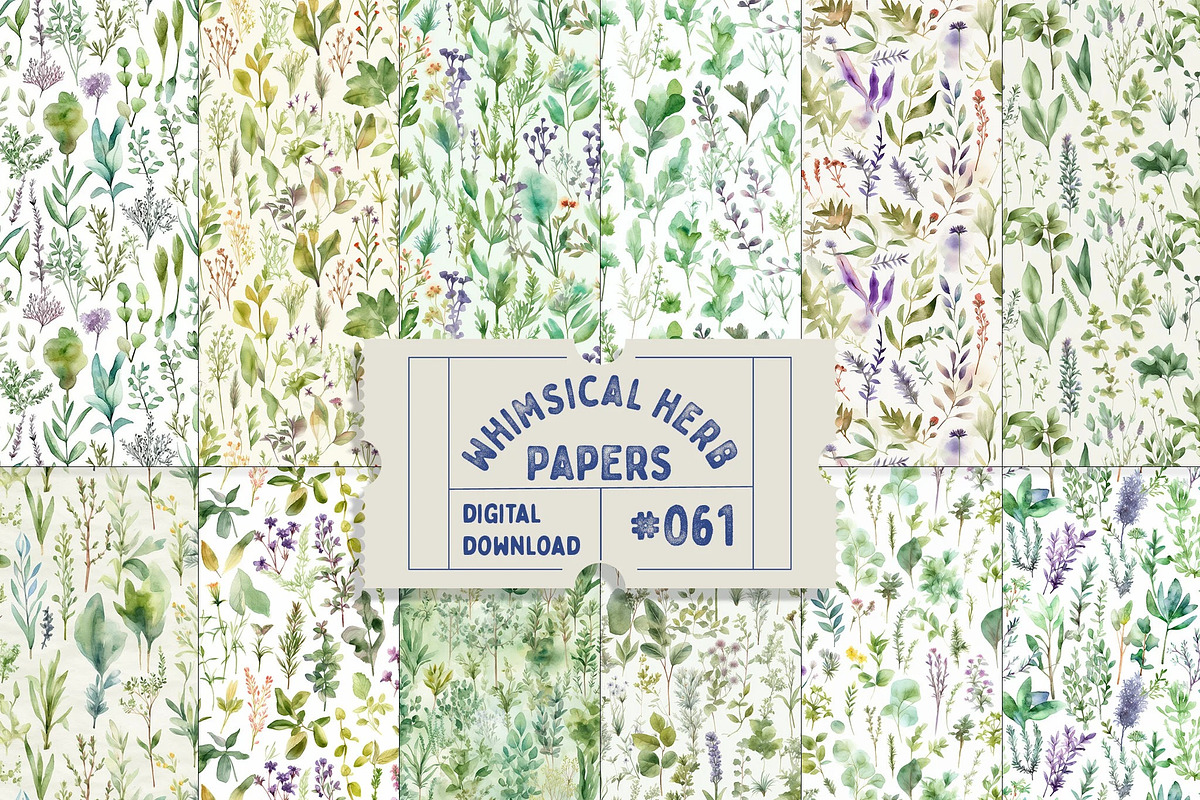 Watercolour Herb Seamless Patterns, a Pattern Graphic by Natural Planners (Photo 1 of 3)