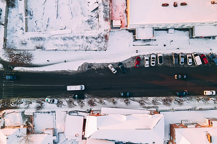 Top down aerial overhead perspective of street. Hyperlapse of car traffic on ro, a Transportation Photo by Red Hot Chili Pepper Shop