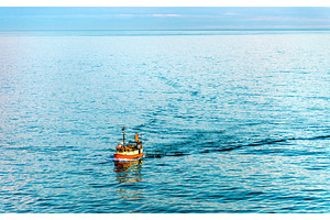 Boat in the Skagerrak Strait near Port of Hirtshals, a Nature Photo by Leonid Andronov