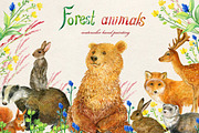 Forest animals .watercolor, an Animal Illustration by MitrushovaArt (Thumbnail 1 of 7)