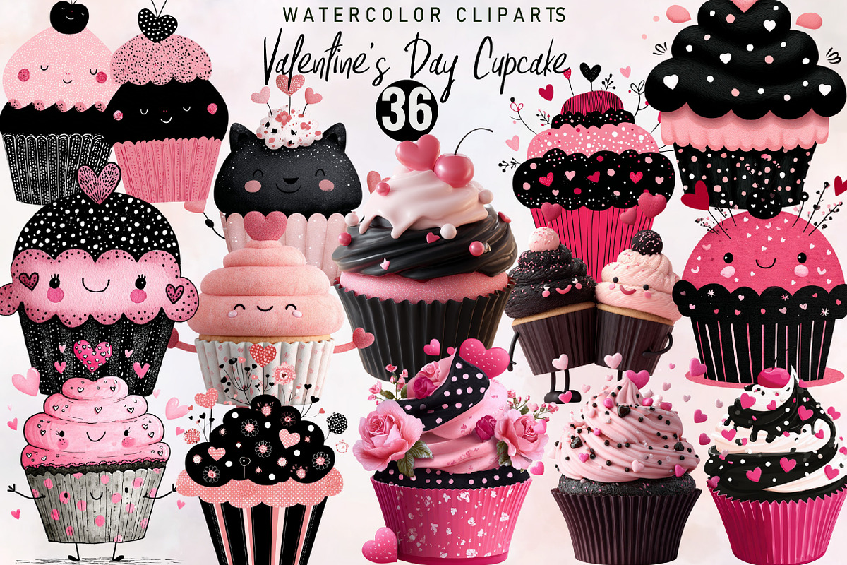 Funny Valentine’s Day Cupcake Clipar, an Illustration by SVGArt (Photo 1 of 8)