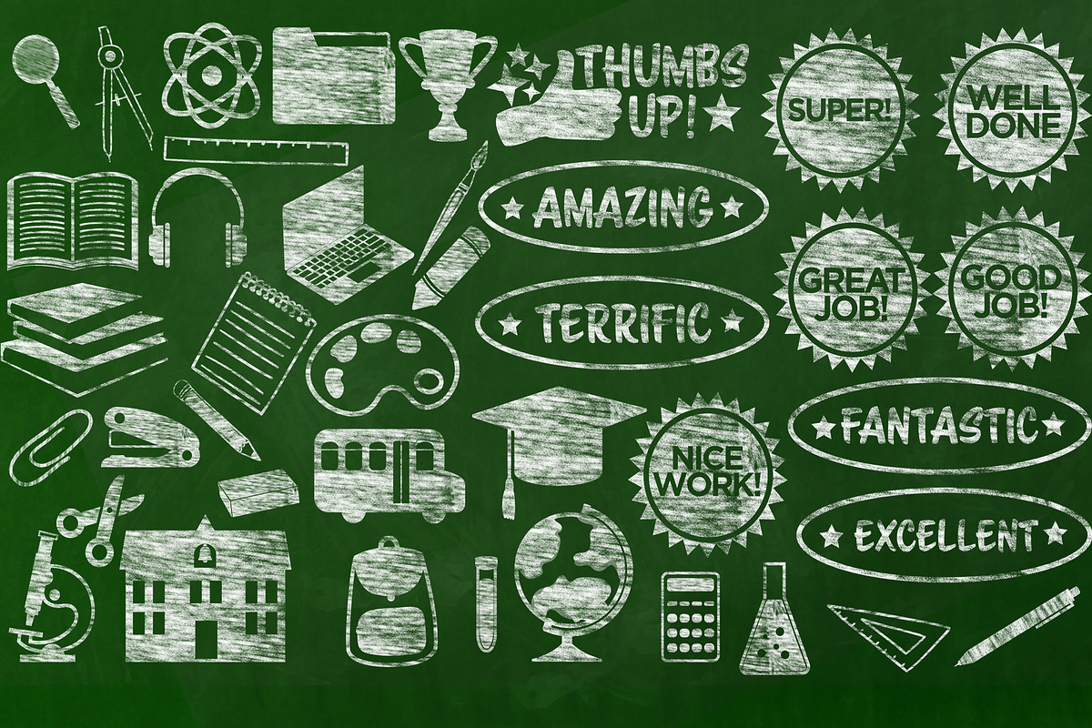 40 school icons in chalk texture, an Object Graphic by GreenStockPhotos (Photo 1 of 5)