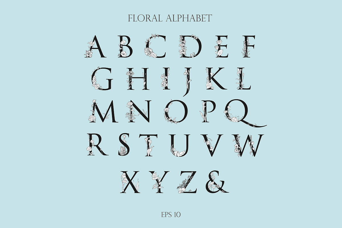 Floral Alphabet and Monogram, a Decorative Illustration by Infinity Creativity
