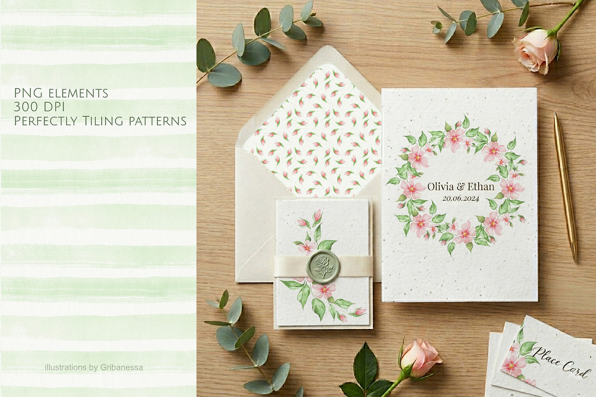 Spring Blossom Watercolor Set, a Seasonal Illustration by Gribanessa (Photo 2 of 6)