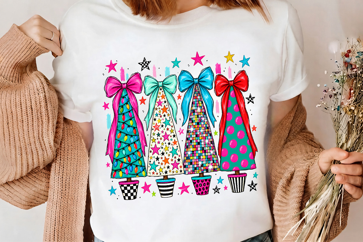 Retro Christmas Trees Bow Clipart, a Seasonal Illustration by CrexoraLab (Photo 4 of 4)