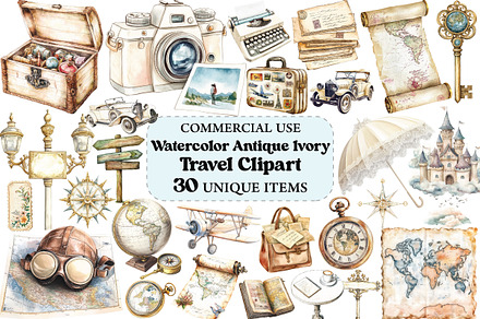 Watercolor Antique Ivory Travel PNG