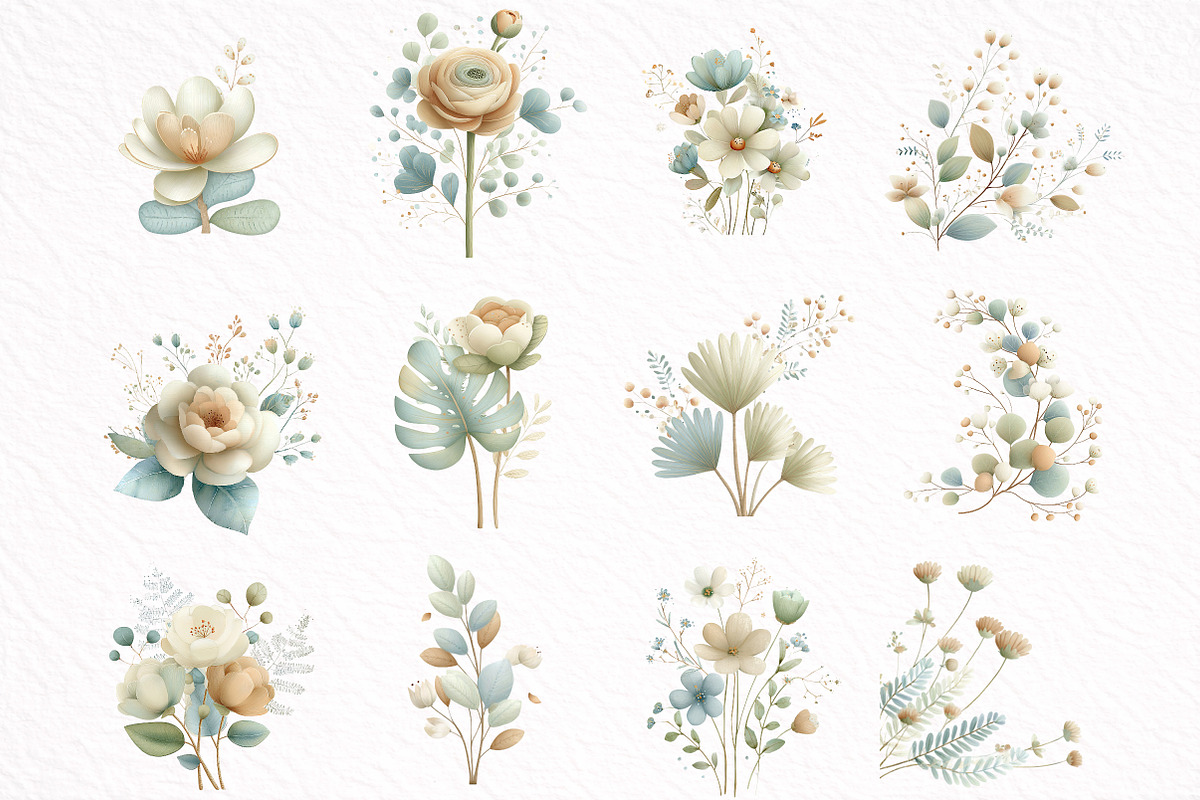 Blush and Blue Leaves Florals, an Illustration by DreamArtGraphic (Photo 5 of 8)
