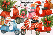 Watercolor Christmas Scooter Clipart, an Illustration by SVGArt (Thumbnail 1 of 8)