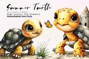 Quirky Funny Summer Turtle Clipart, an Animal Illustration by CreationArt (Thumbnail 1 of 7)