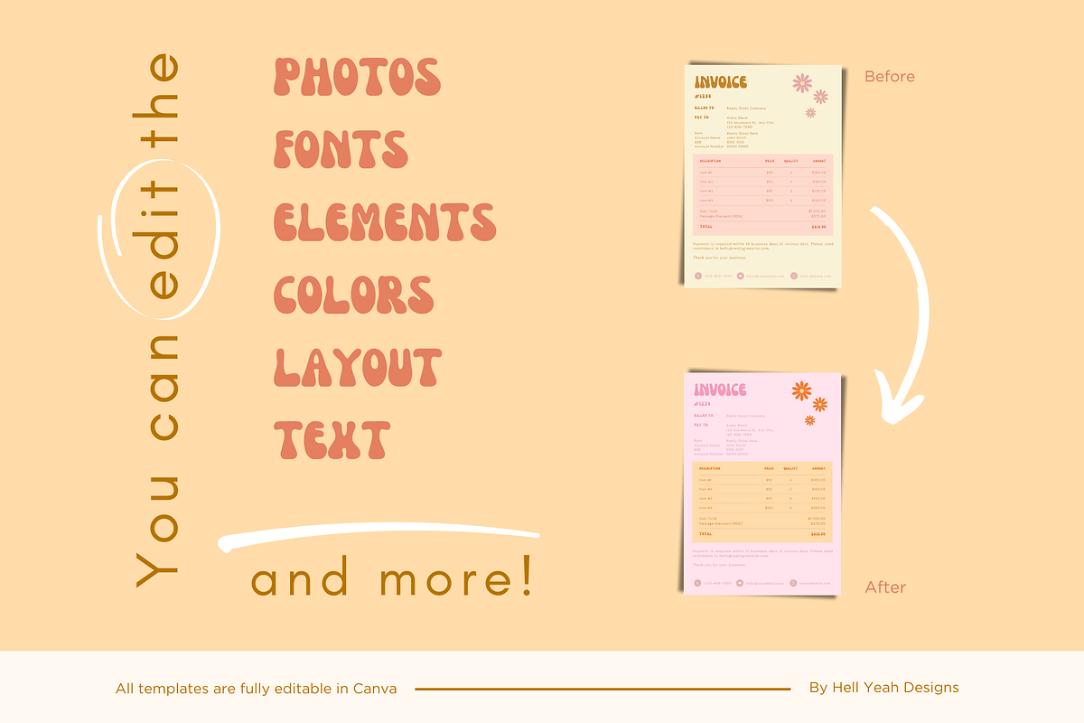 Retro Groove Invoice Templates, a Stationery Template by HellYeahDesigns