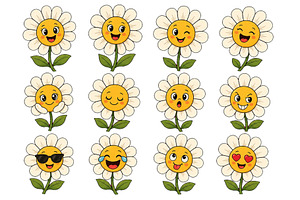 Set of cute cartoon daisy flowers