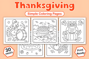 Thanksgiving Simple Coloring Pages, a Seasonal Illustration by Coco Bloom