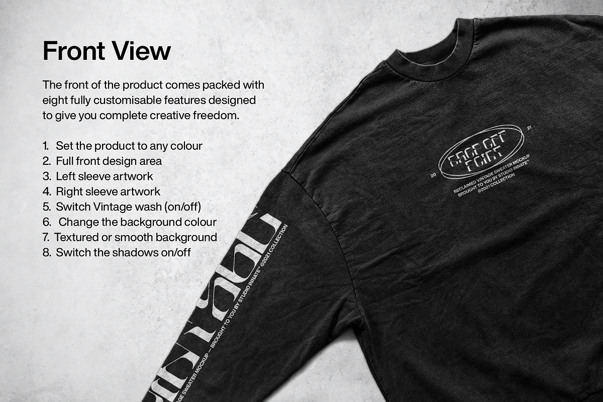 Vintage Reclaimed Sweatshirt Mockup, a Hoody Mockup by Studio Innate (Photo 3 of 6)