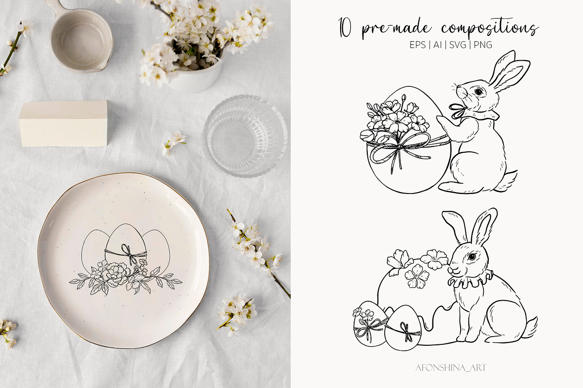 Easter rabbit hand-drawn vector set, a Decorative Illustration by AfonshinaArt (Photo 9 of 15)