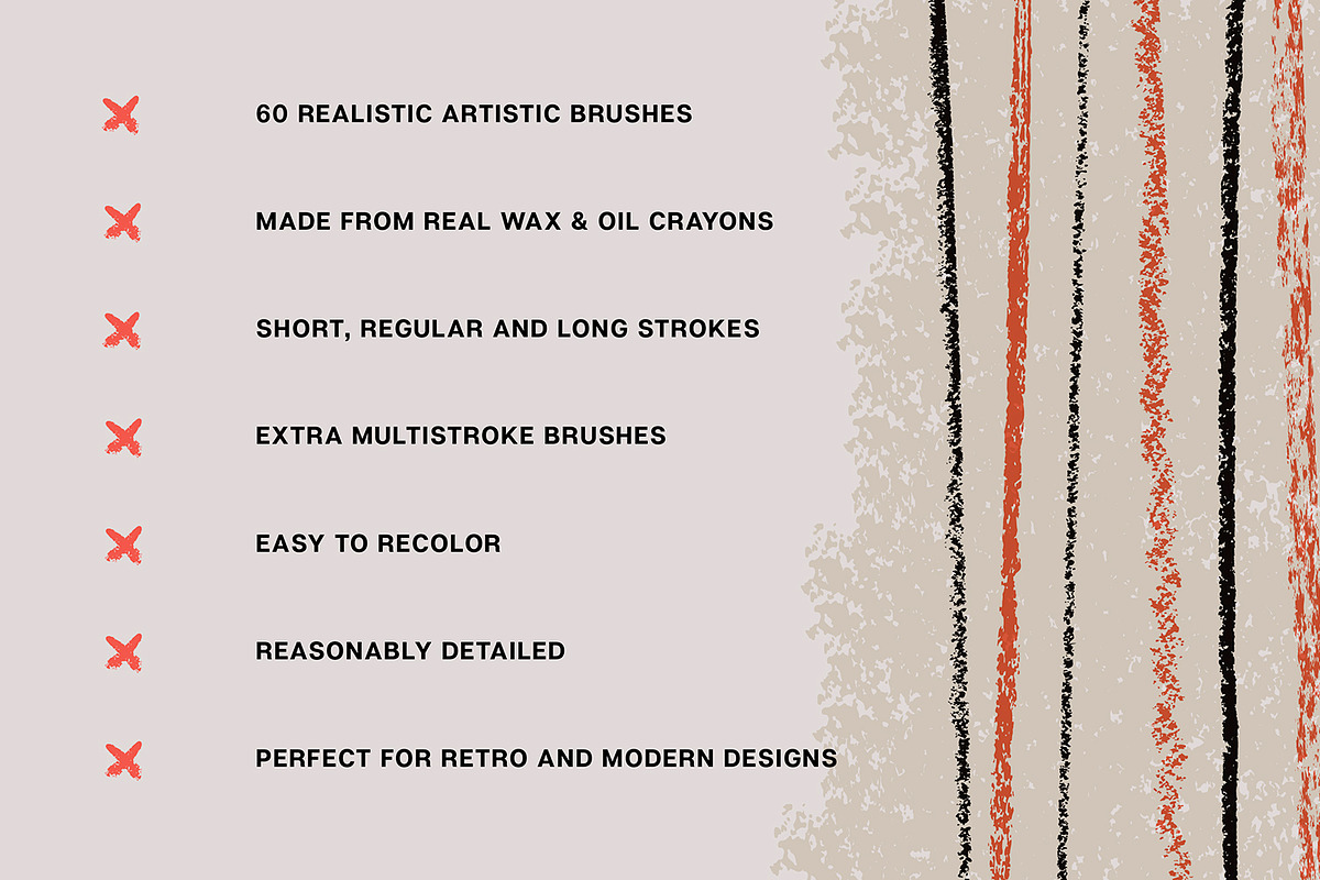 60 Retro Oil & Wax Crayon Brushes preview 2