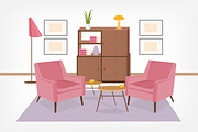 Retro interior, living room, a Decorative Illustration by Good Studio (Thumbnail 7 of 12)