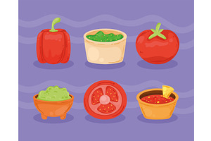 six mexican food icons, a Food Illustration by studiogstock