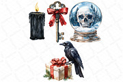 Watercolor Gothic Christmas Clipart, an Illustration by DreamPrint404 (Thumbnail 2 of 7)
