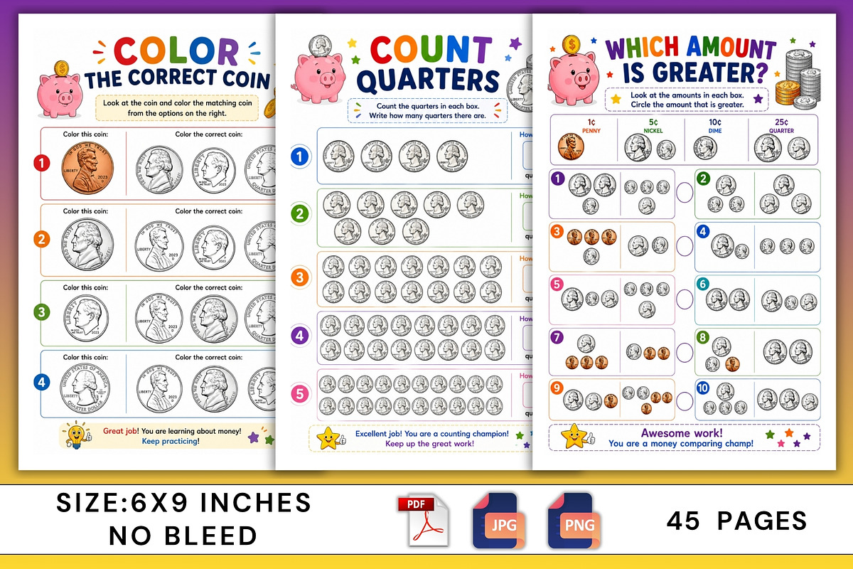 Money Counting Worksheets, a Stationery Template by Designmela01 (Photo 4 of 6)