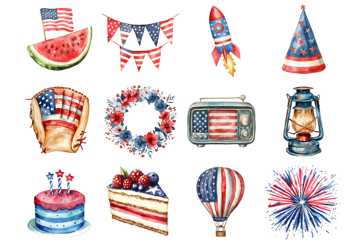 Watercolor 4th of July Clipart, a Seasonal Illustration by Design Market (Photo 3 of 5)