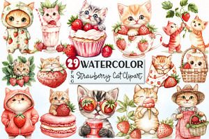 Strawberry Cat Clipart Sublimation, a Seasonal Illustration by Rose Art