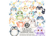 Ocean Birthday Party Watercolor, an Illustration by CharmClipart (Thumbnail 1 of 8)