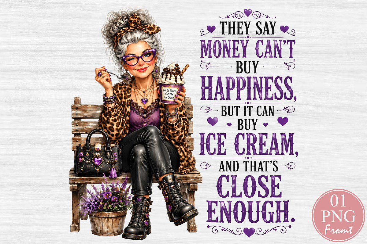 Funny Ice Cream Grandma Quotes PNG, a Person Illustration by Rose Art (Photo 1 of 4)