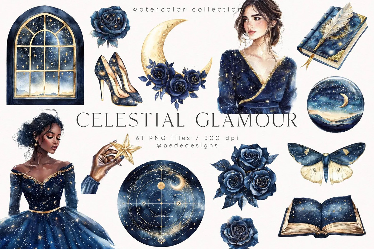 Celestial Glamour, a Decorative Illustration by PeDe Designs (Photo 1 of 15)