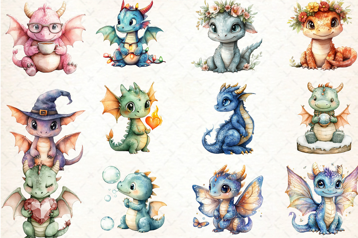 Whimsical Dragon Clipart, an Illustration by DreamCafeArt (Photo 3 of 7)