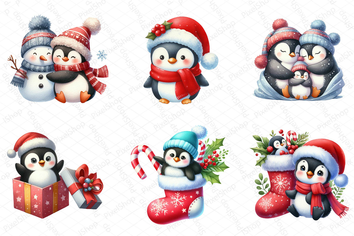 Cute Christmas Penguin Clipart, an Illustration by DreamPrint404 (Photo 2 of 4)