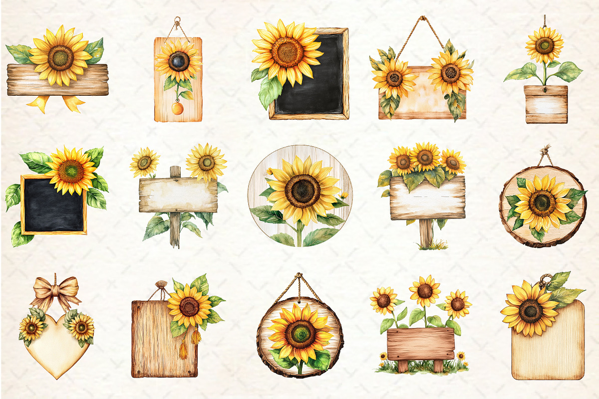 Summer Sunflowers Signs Clipart, an Illustration by Rose Art (Photo 2 of 3)